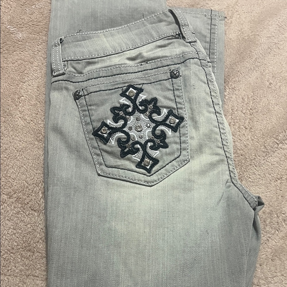 Elegant Gray Embroidered Women's Boot Cut Jeans